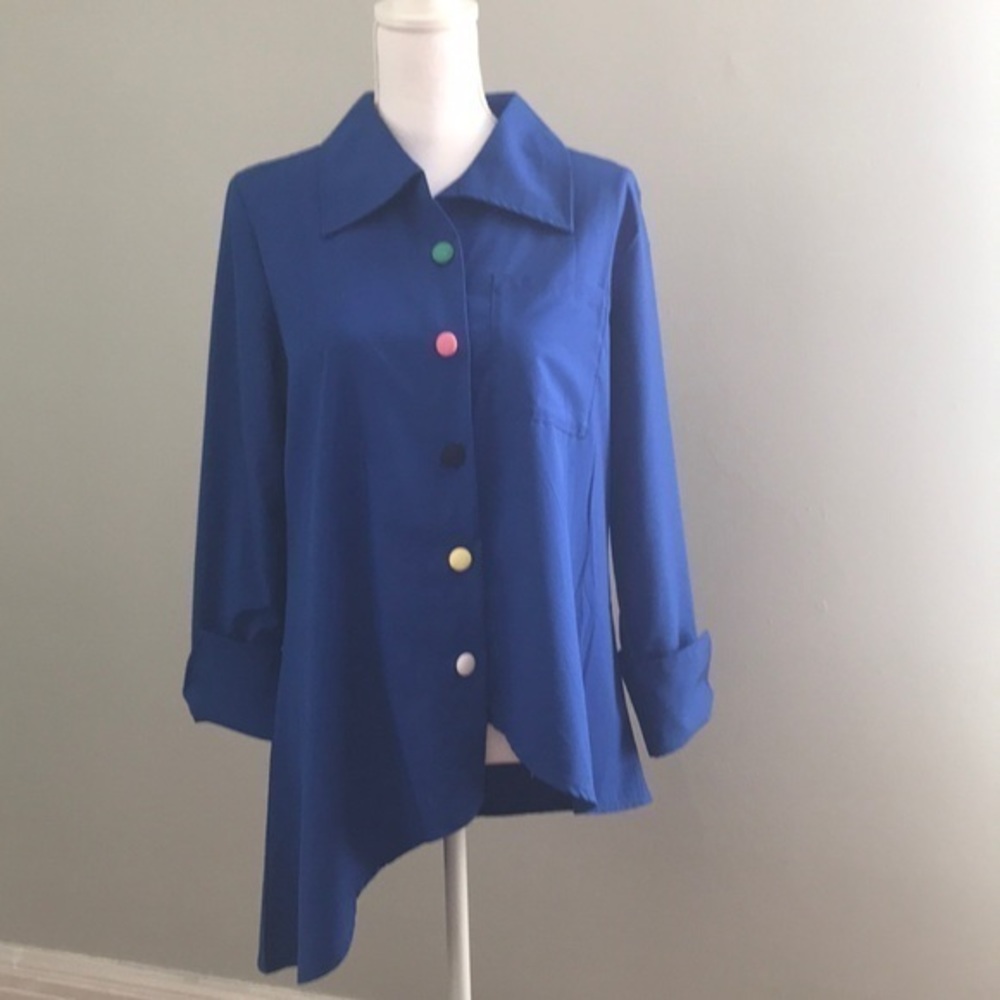 Fun Button Down Asymmetrical Blouse - image 1